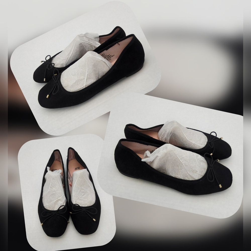H&M Black Suede Ballet Flats Size 5.5